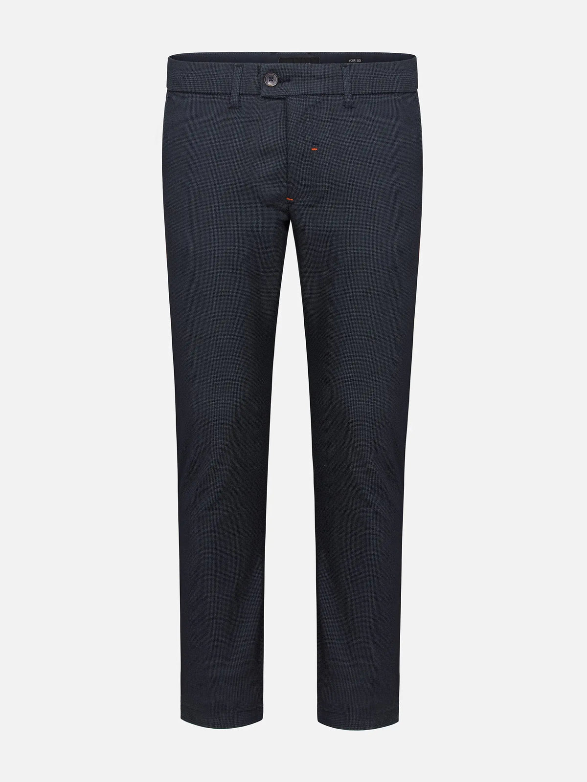Navy slim-fit textured chinos with button closure and belt loops – Wam Denim.
