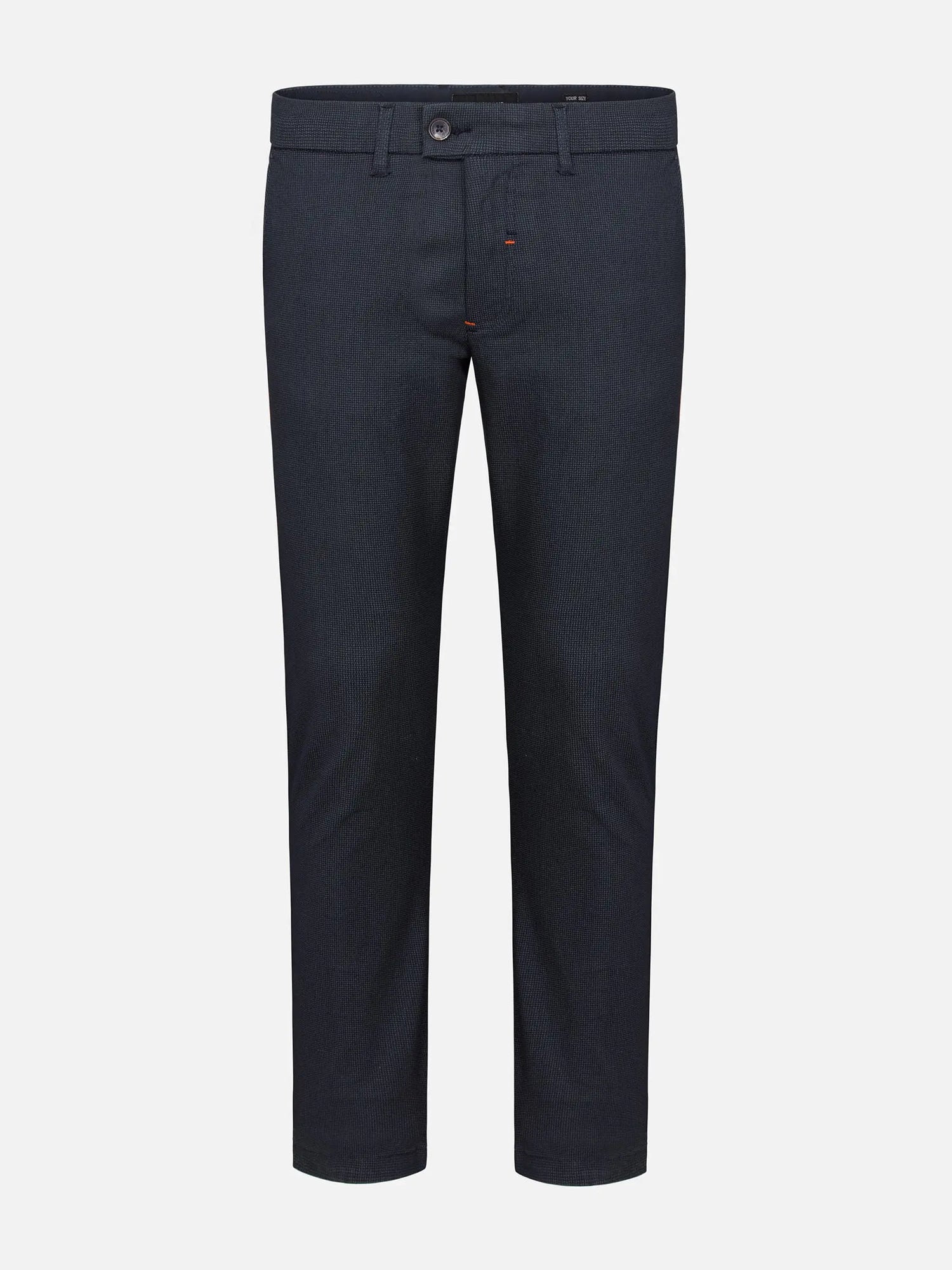 Navy slim-fit textured chinos with button closure and belt loops – Wam Denim.