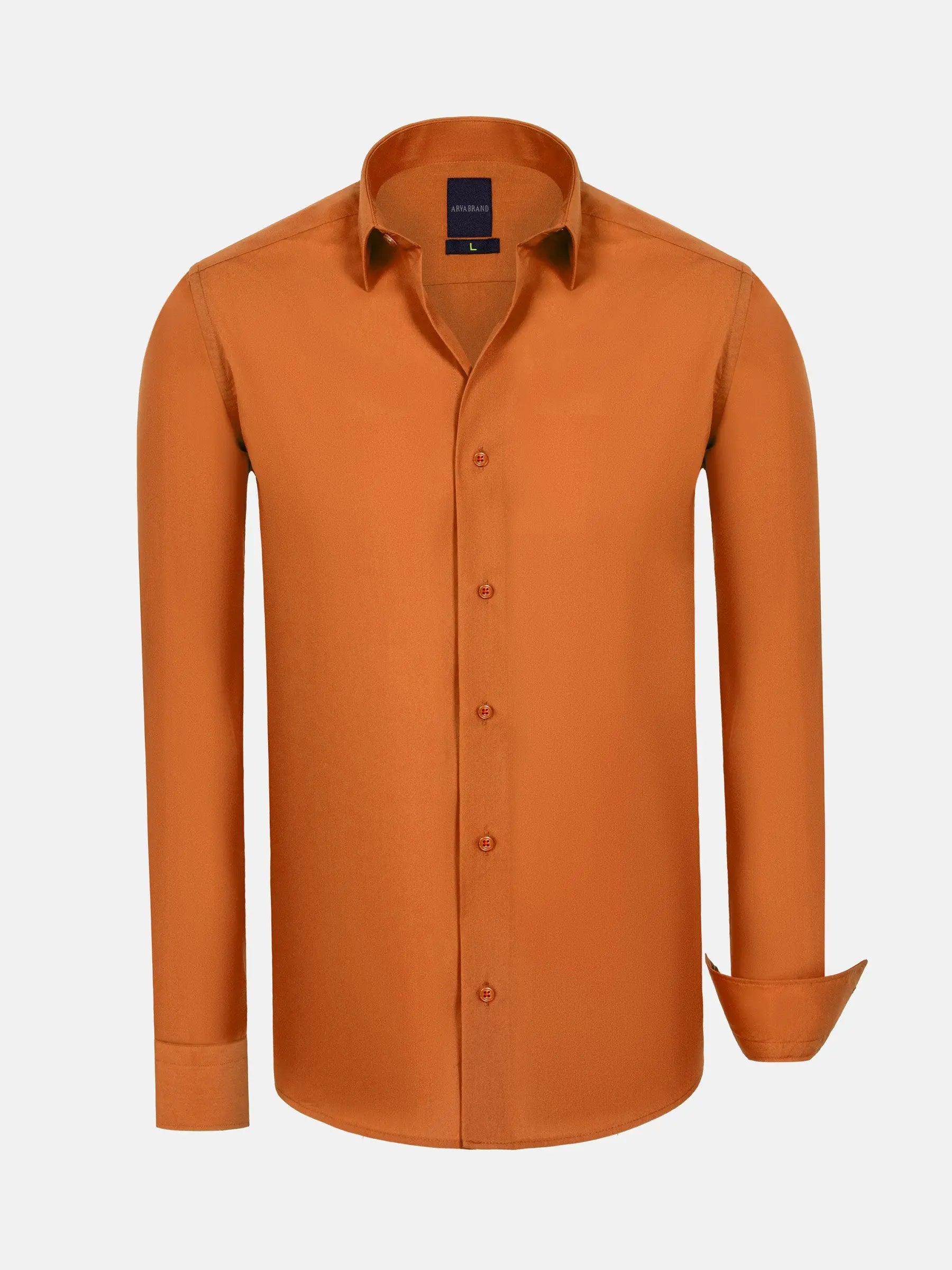 long sleeve men's orange dress shirt Vsssj Men's Button Down Shirt Vintage Solid Color Long Sleeve Lapel Collar Casual Shirt Comfortable Regular Fit Business Shirt Tops Orange M, Size: