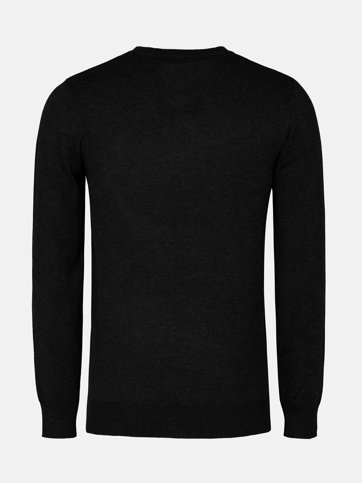 Back view of a plain black men's V-neck sweater – Wam Denim.
