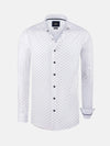 White long sleeve shirt with small navy dot pattern and dark buttons – Wam Denim.