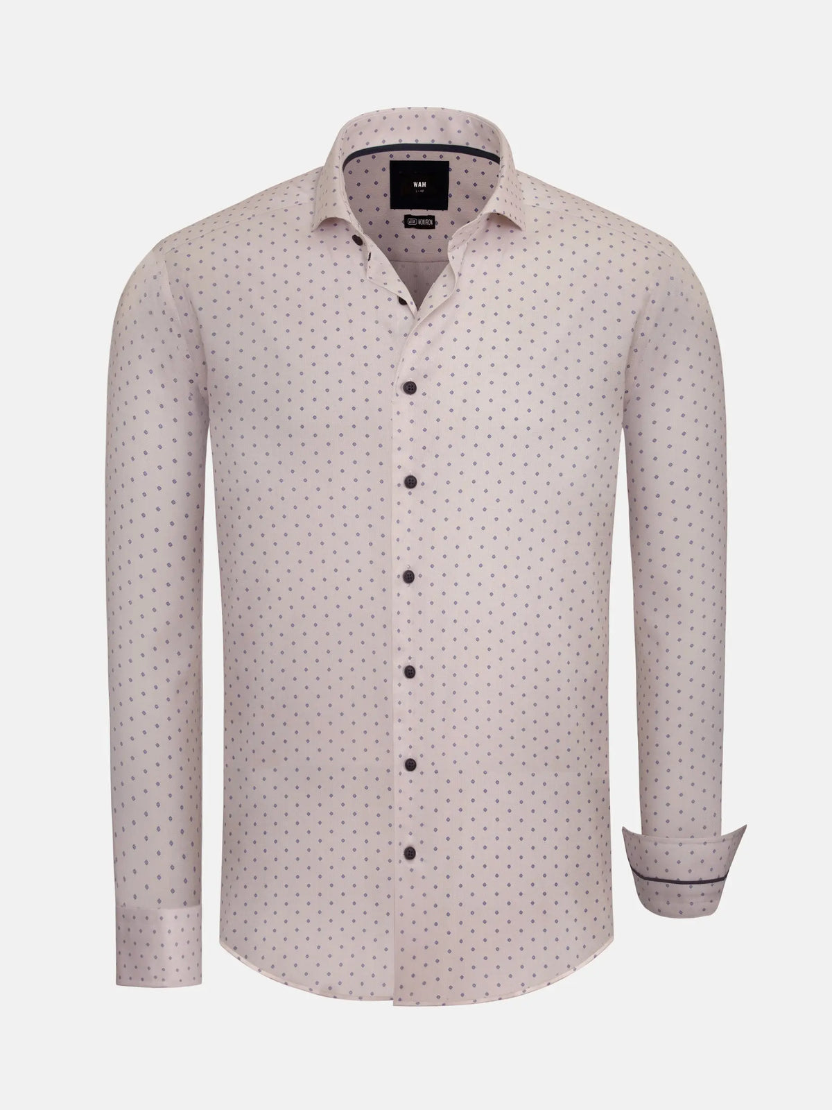 Light beige dress shirt with small purple pattern, long sleeves. – Wam Denim.