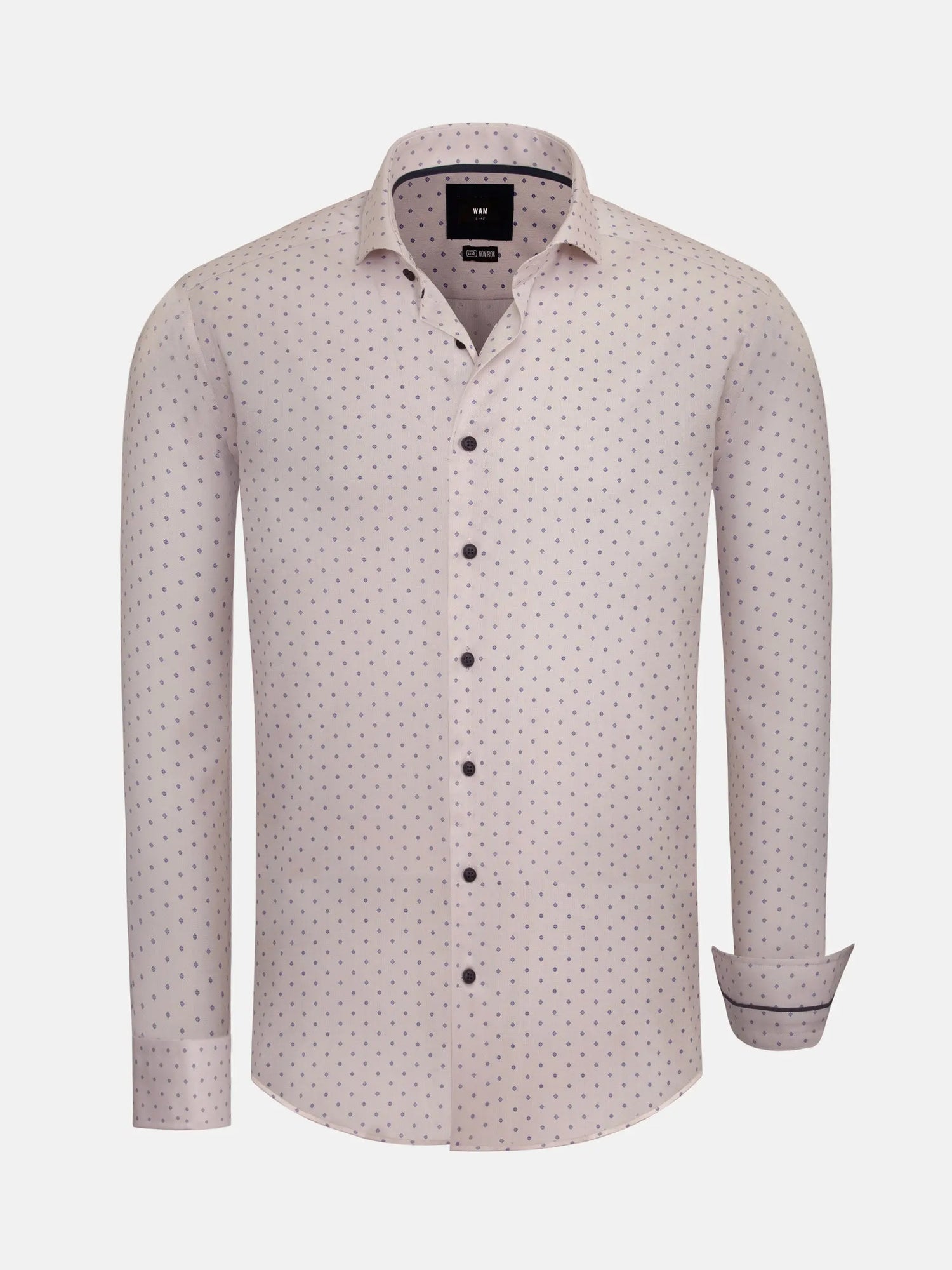 Light beige dress shirt with small purple pattern, long sleeves. – Wam Denim.