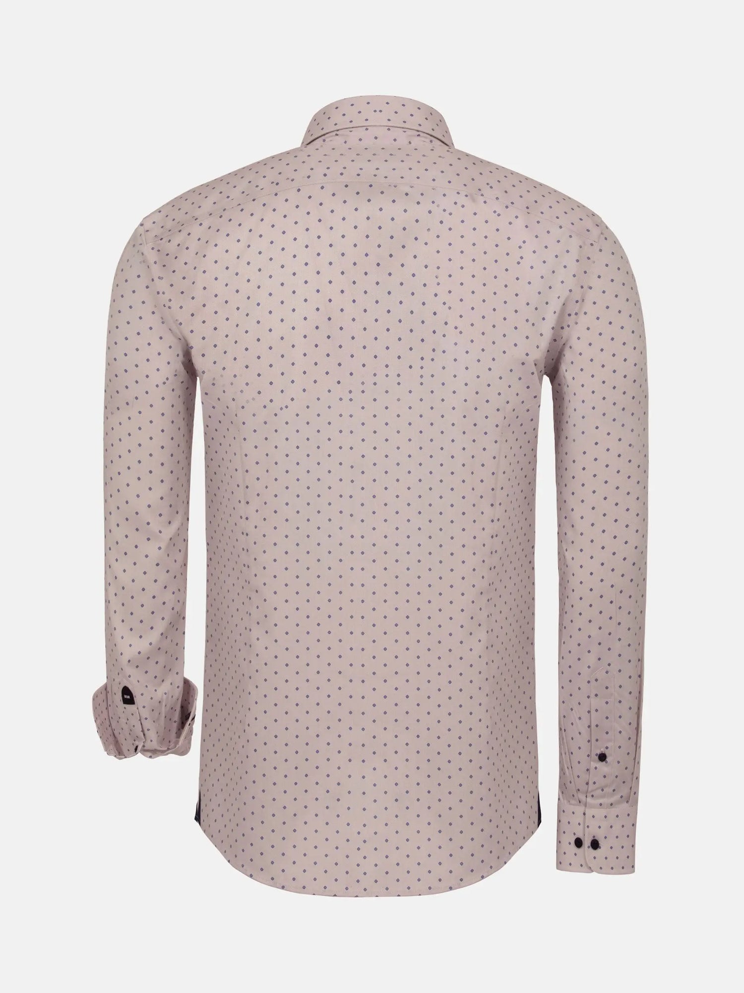 Back view of beige dress shirt with purple dot pattern. – Wam Denim.
