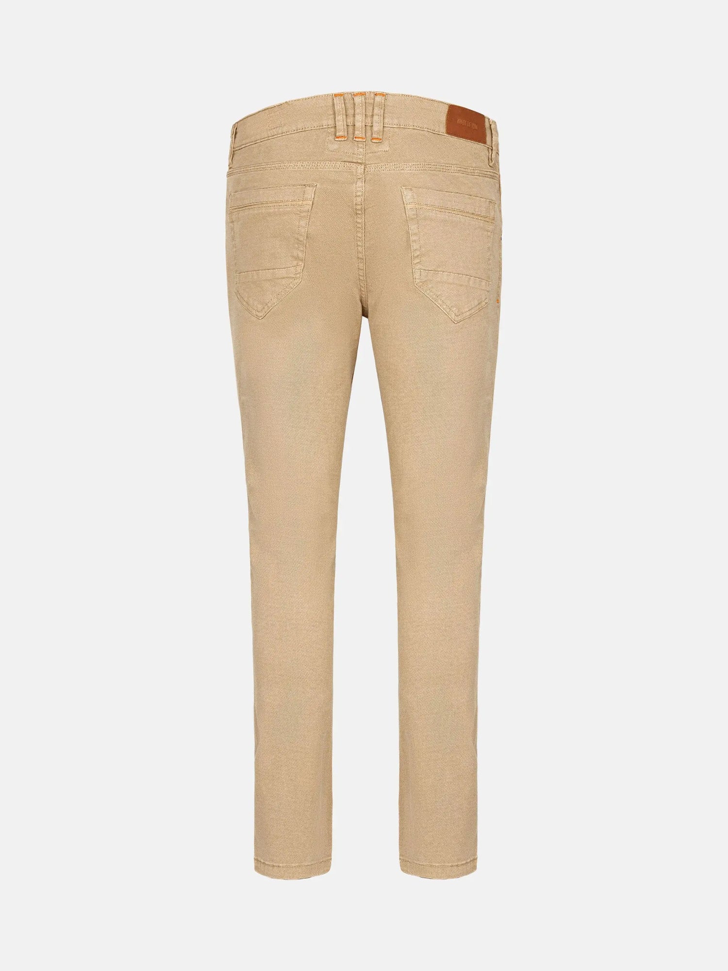 Back view of **beige** men's **slim fit jeans** with back pockets – Wam Denim.