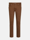 Full view of brown slim-fit jeans, stylish casual wear. – Wam Denim.