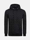 Black patterned hoodie with drawstrings and front pocket, featuring geometric design – Wam Denim.
