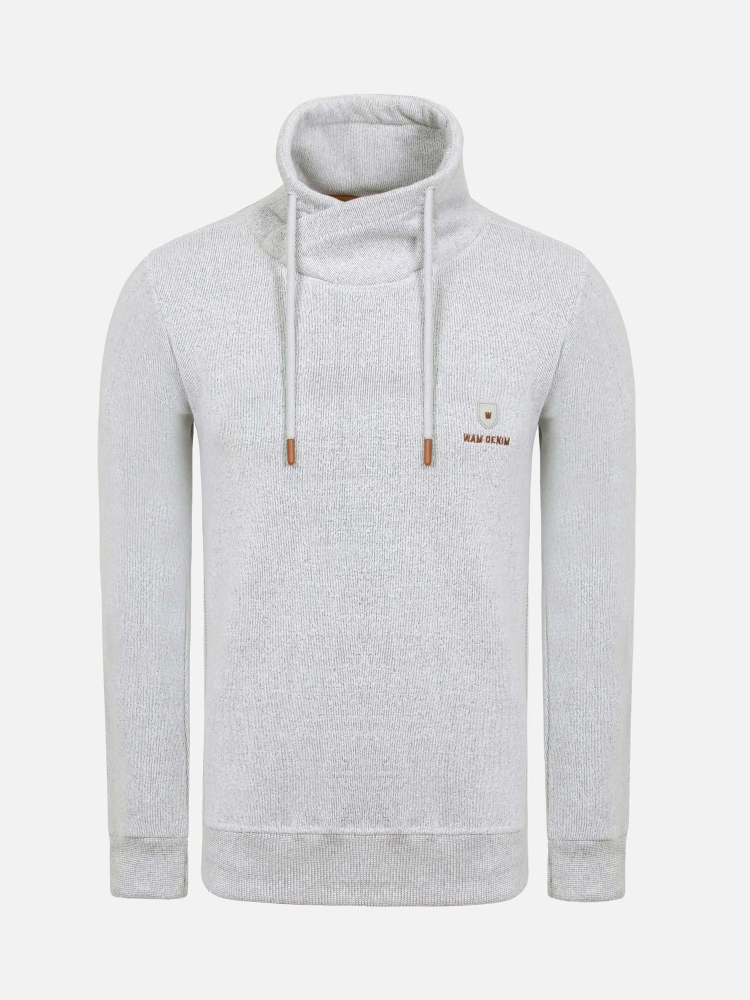 Gray sweater with a small logo on a white background