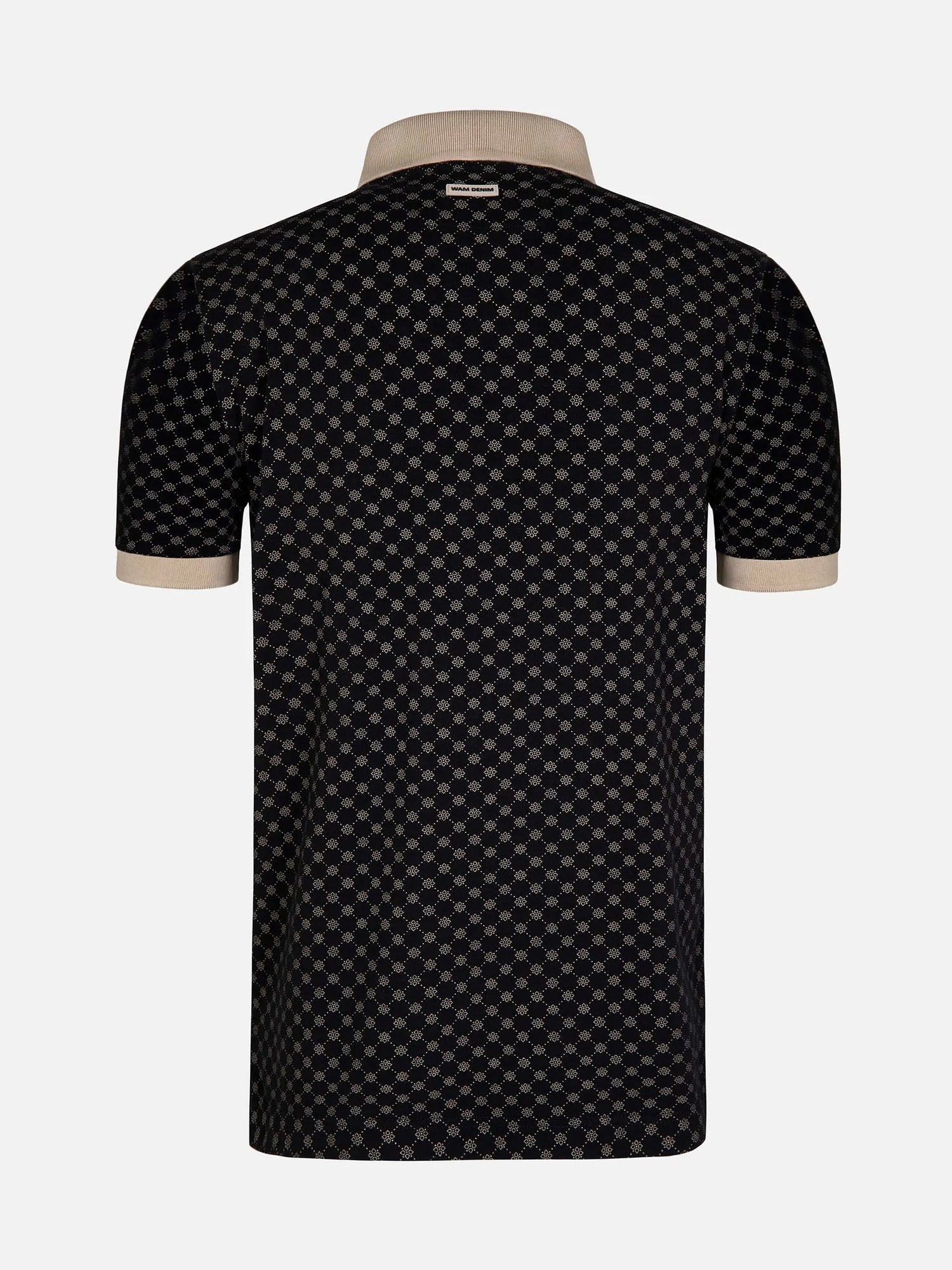 Back view of black and beige patterned polo shirt with contrast collar – Wam Denim.