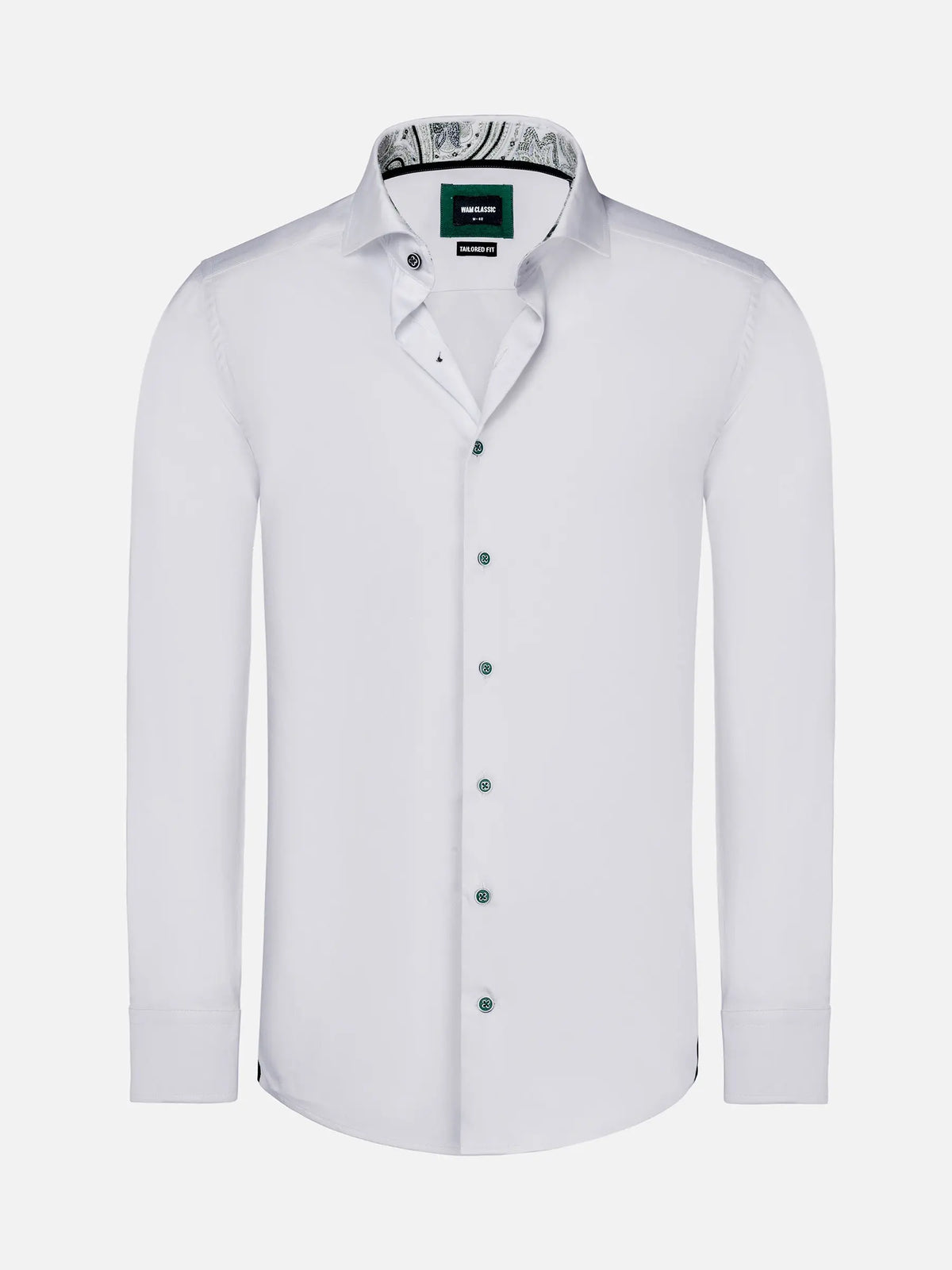Full-length view of a white men's slim fit shirt – Wam Denim.