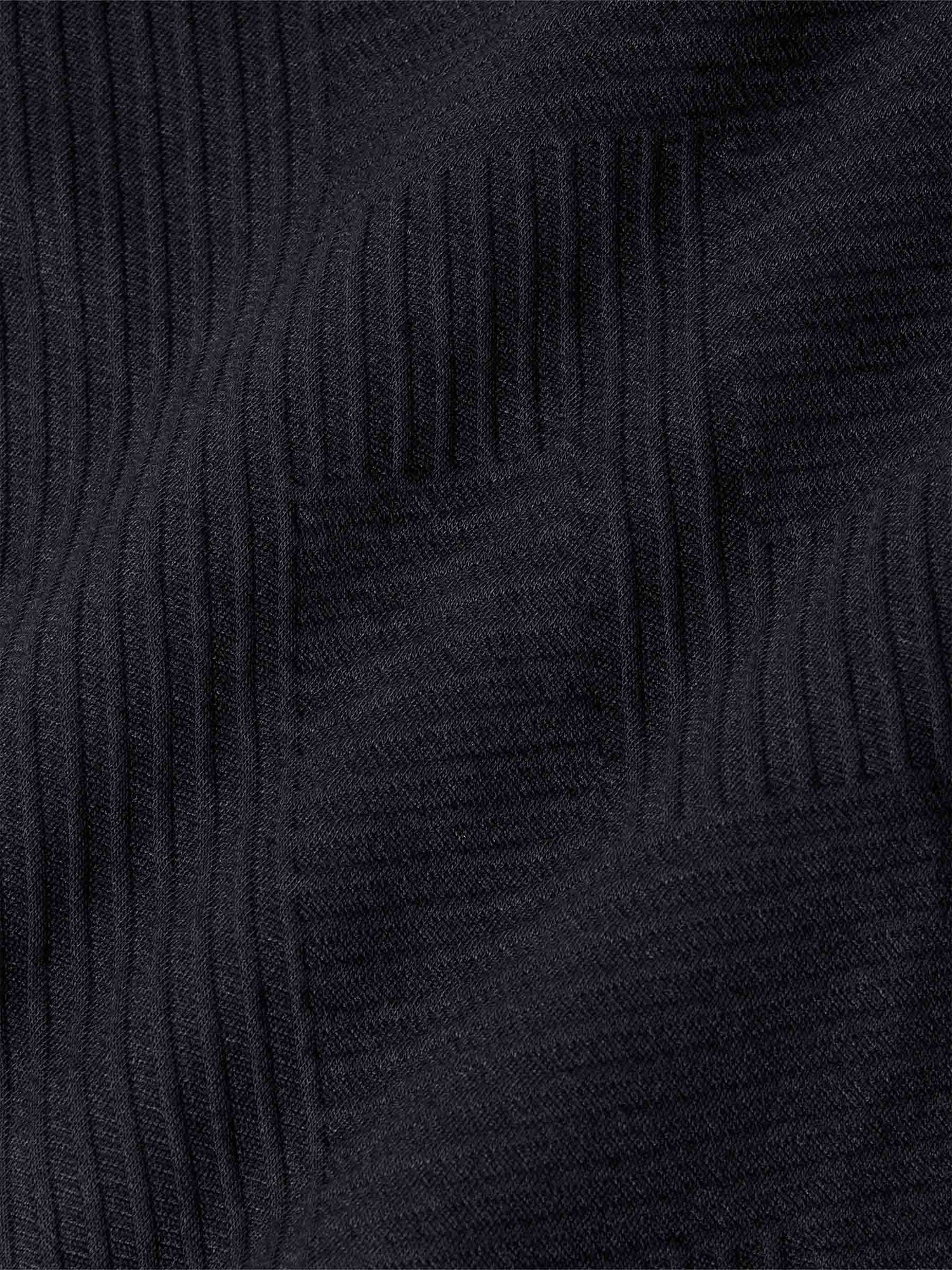 Detailed texture view of ribbed black knit sweater fabric – Wam Denim.