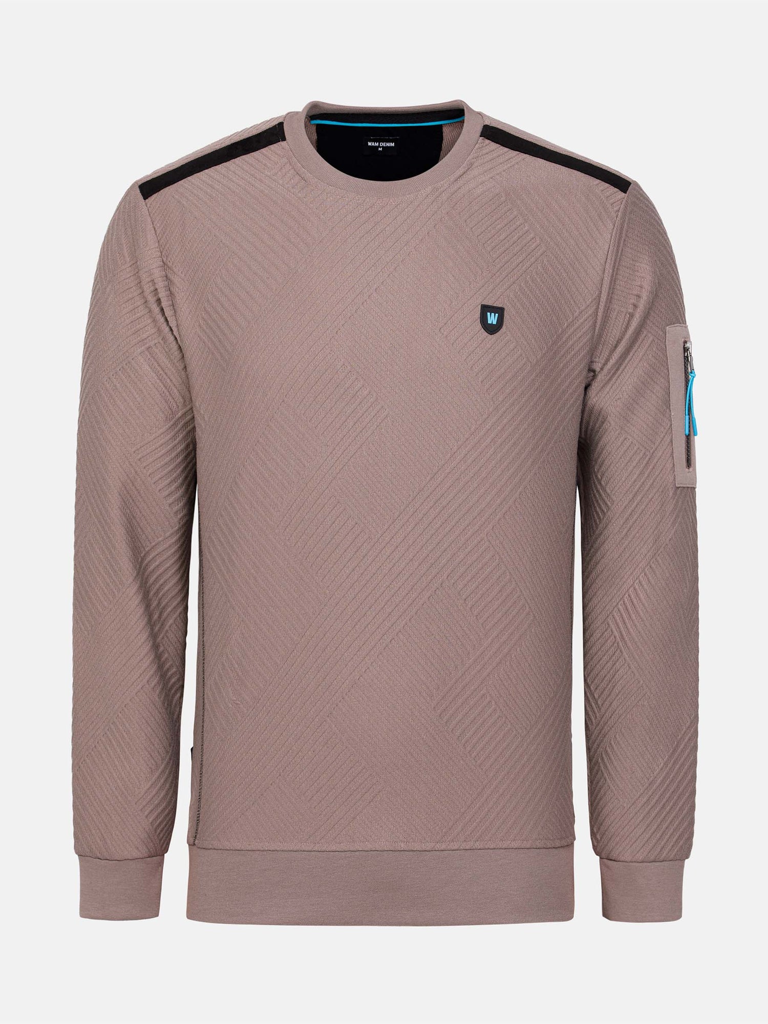 textured crew-neck sweater with zip sleeve pocket – Wam Denim.