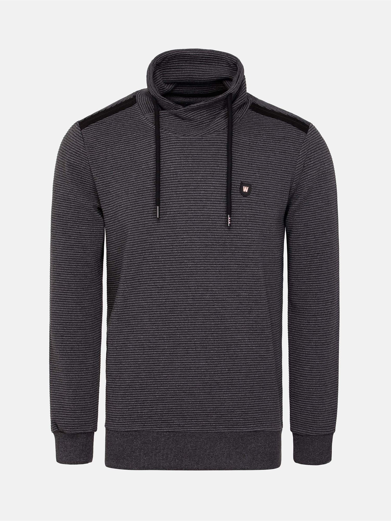 Anthracite ribbed turtleneck sweater with drawstrings and logo patch on chest – Wam Denim.