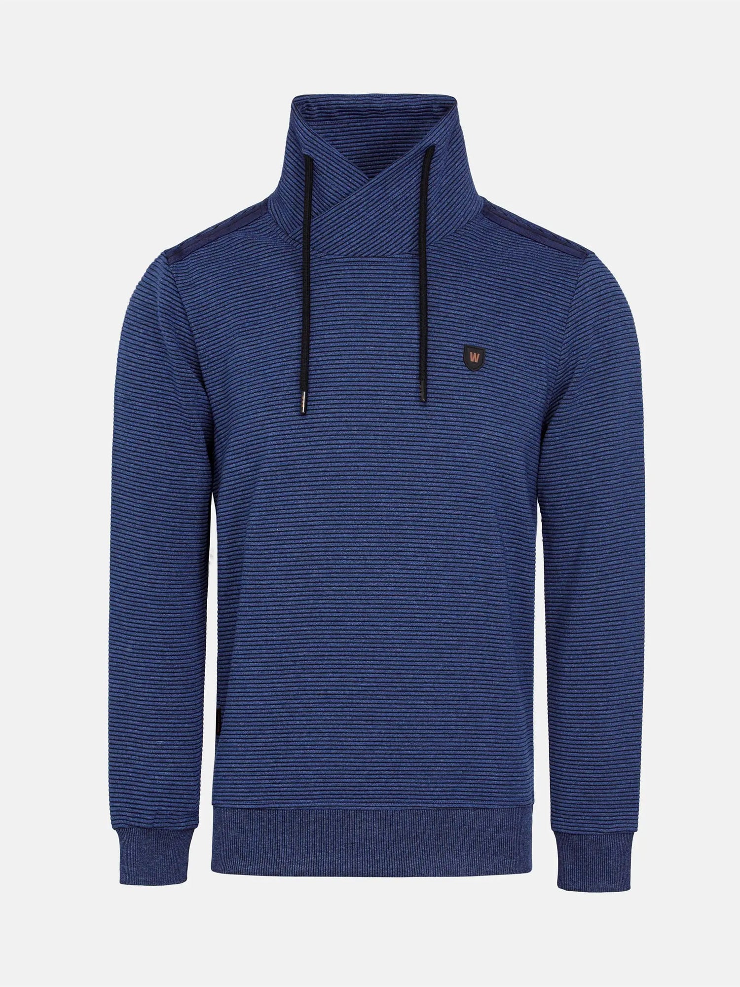 Blue horizontal stripe men's cowl neck sweater with drawstrings – Wam Denim.