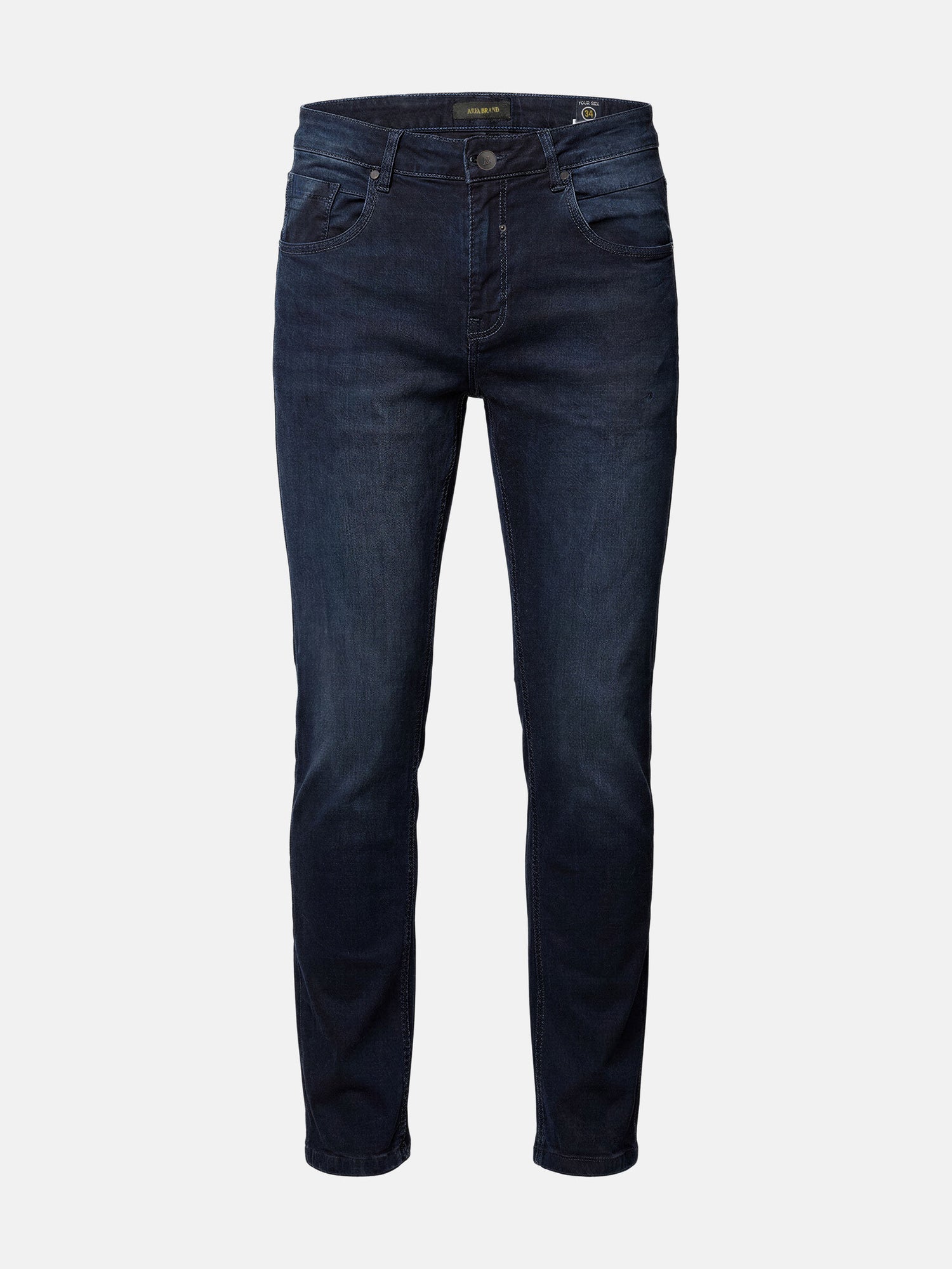 Navy men’s slim fit jeans with classic five-pocket design and clean finish.