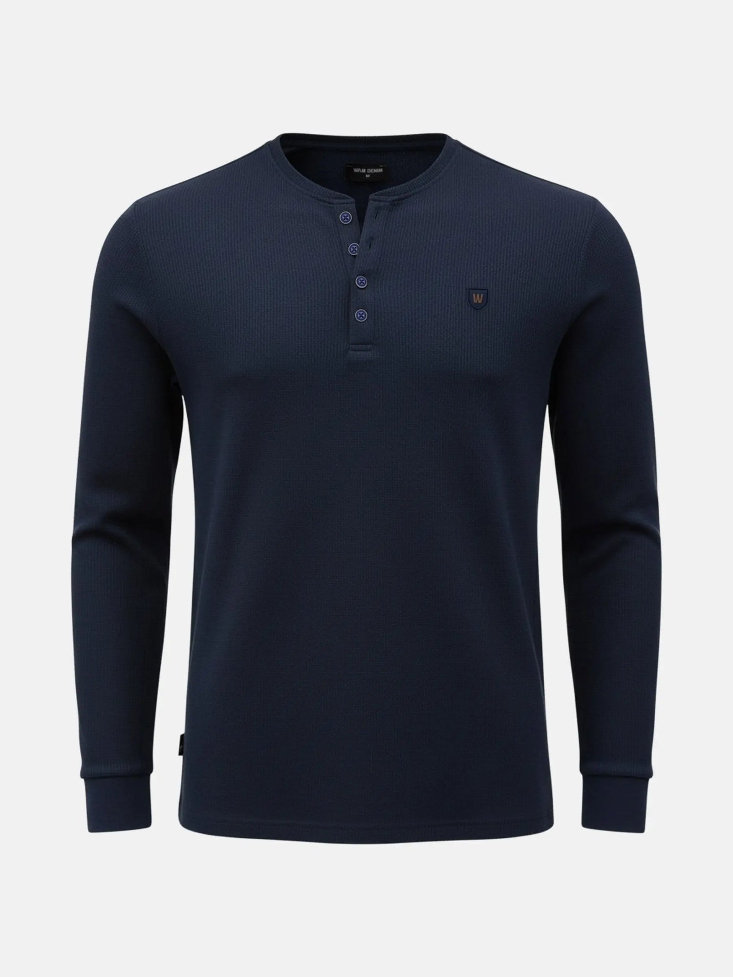 Navy long-sleeve men’s sweater with buttoned neckline, Zest Navy sweater.