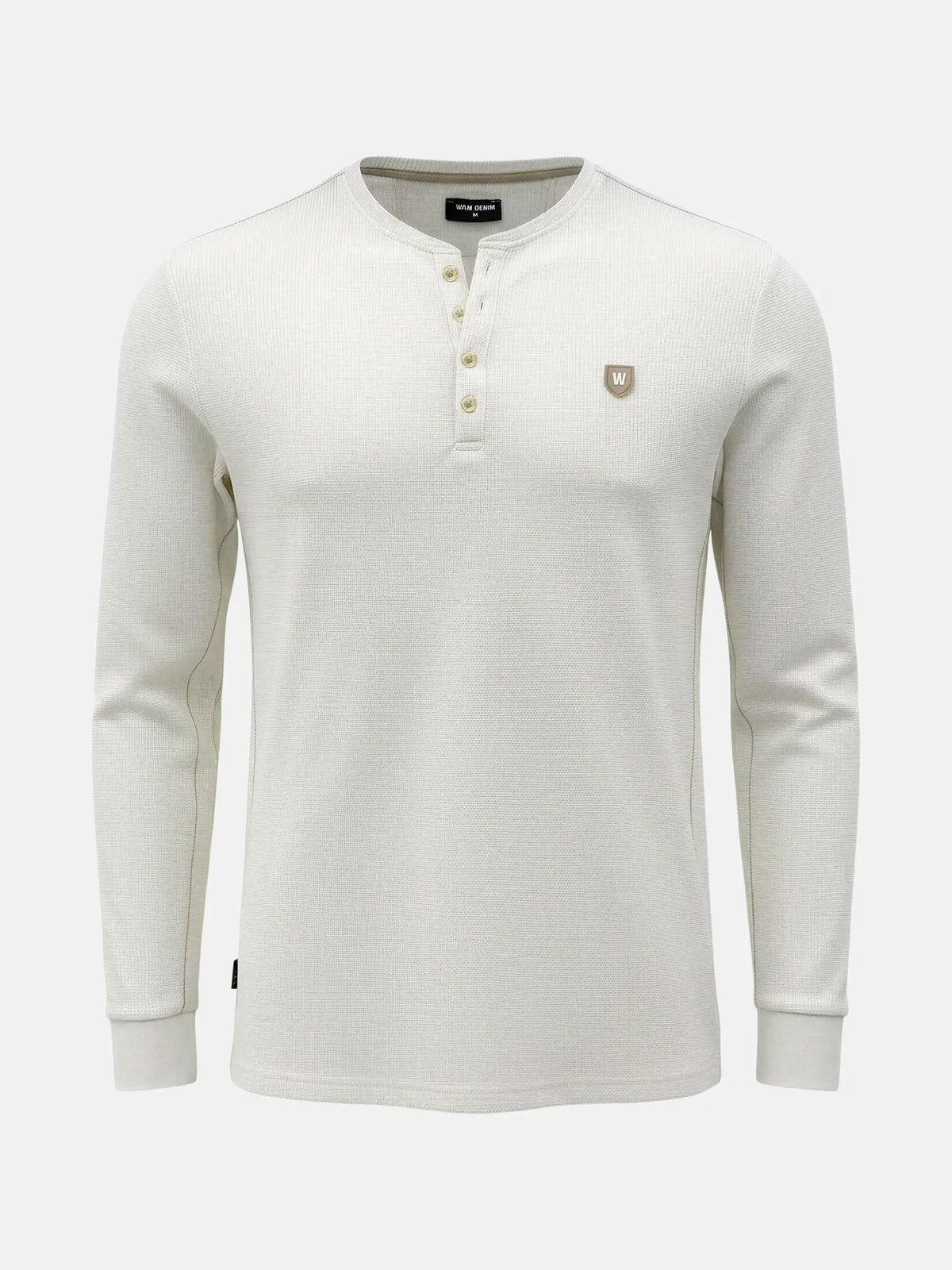 Off-white men’s sweater with long sleeves and buttoned neckline, Zest style.