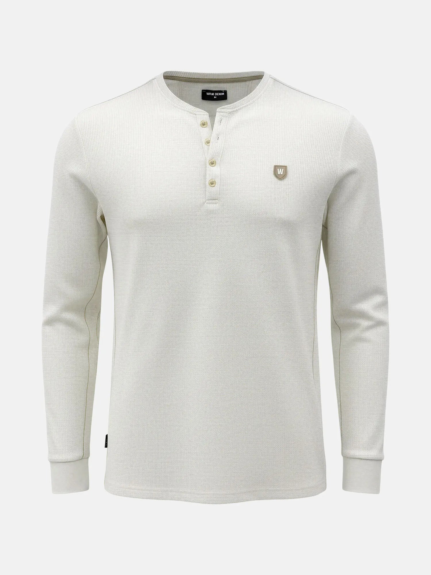 Off-white men’s sweater with long sleeves and buttoned neckline, Zest style.