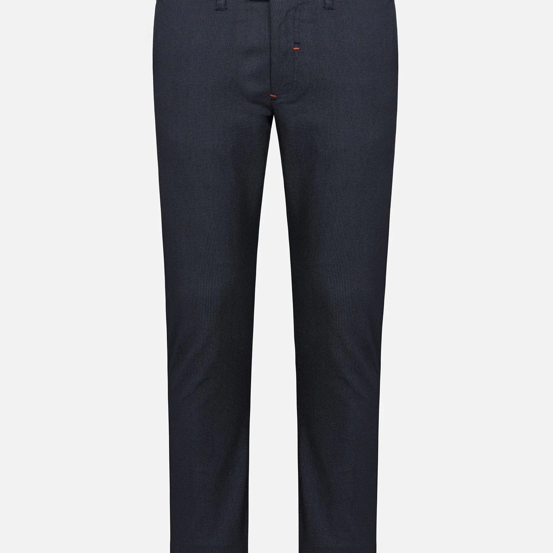 Navy slim-fit textured chinos with button closure and belt loops – Wam Denim.