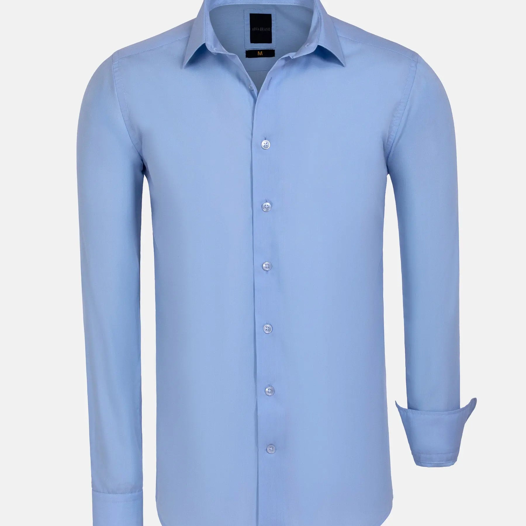 Light blue long-sleeve men’s dress shirt with button-down front and classic collar – Wam Denim.