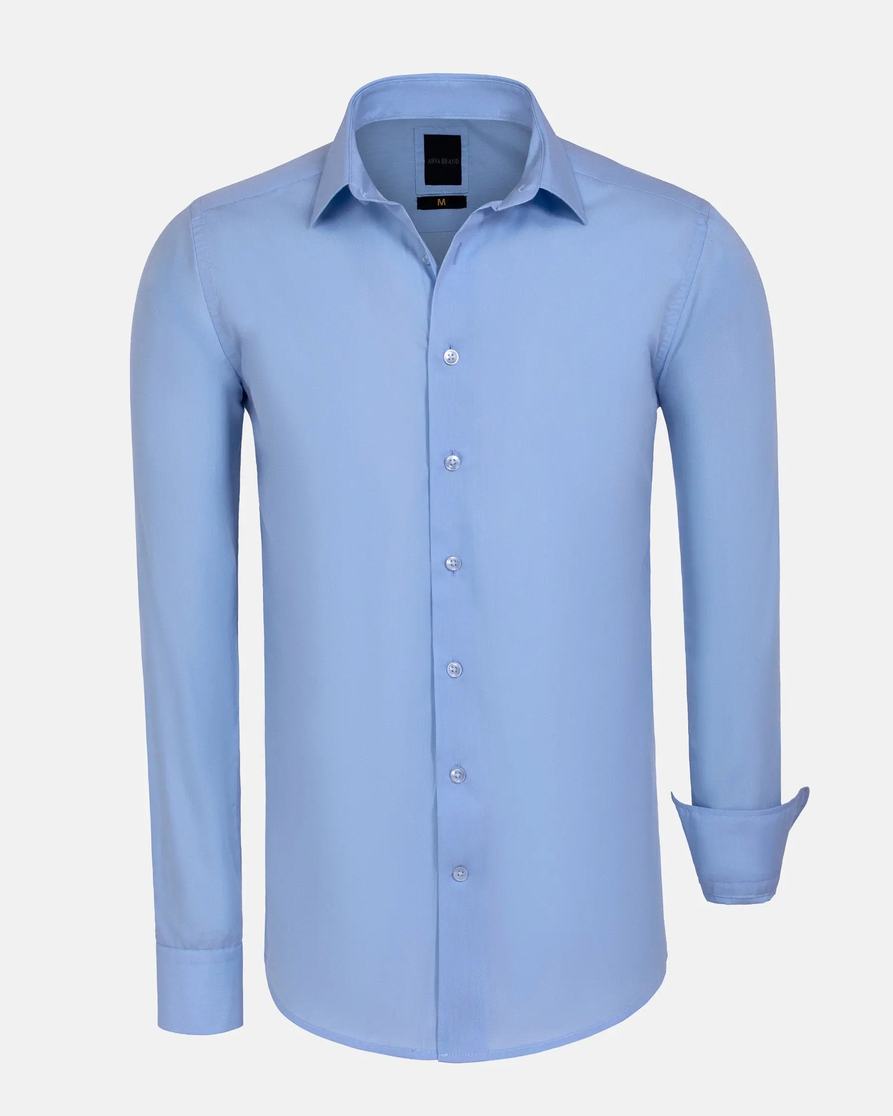 Light blue long-sleeve men’s dress shirt with button-down front and classic collar – Wam Denim.