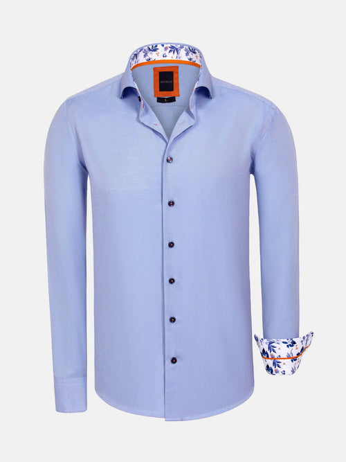 Redon Blue Poplin Plain Long Sleeve Shirt