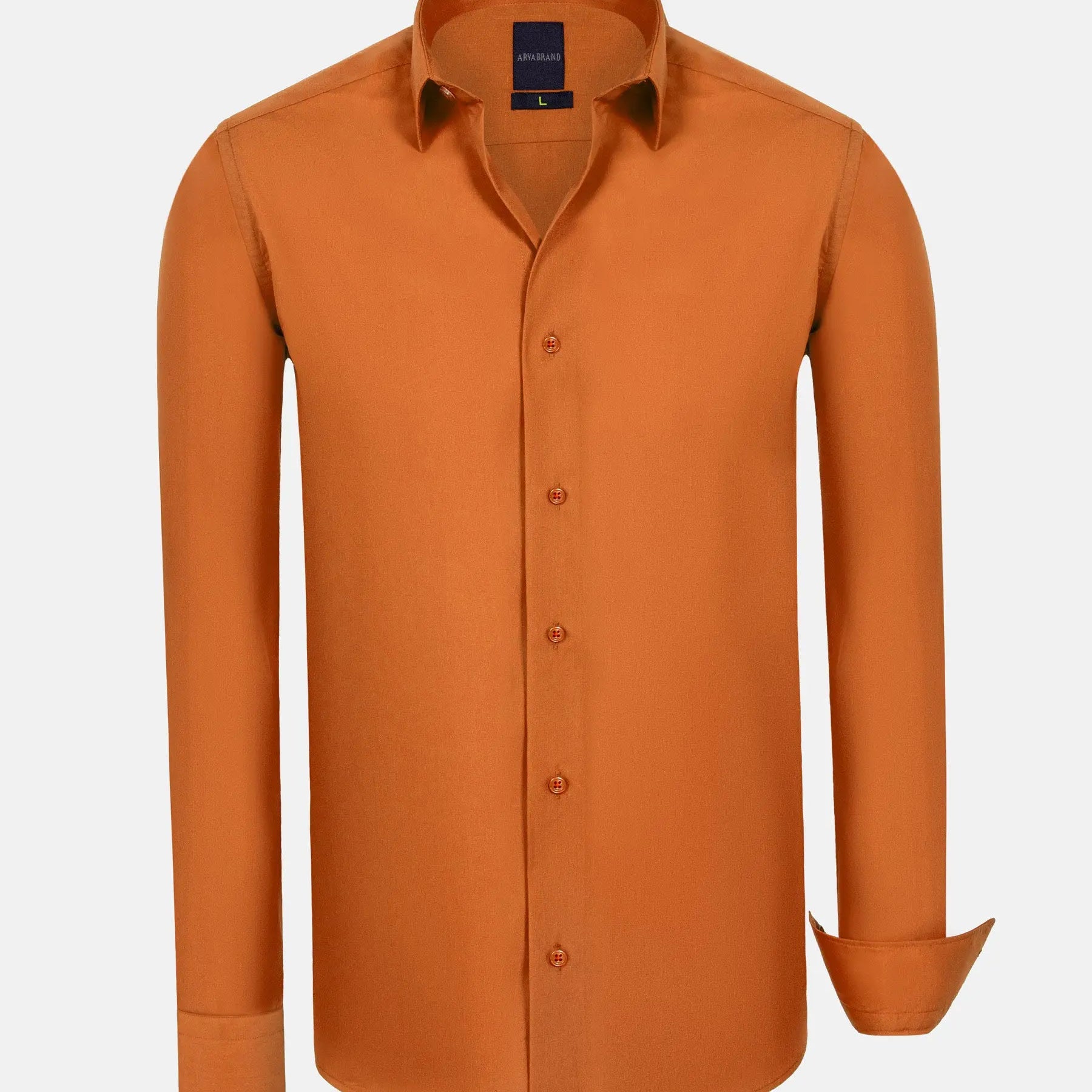 Men’s long sleeve slim-fit orange dress shirt with classic collar – Wam Denim.