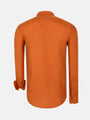Back view of men’s slim-fit orange long sleeve dress shirt – Wam Denim.