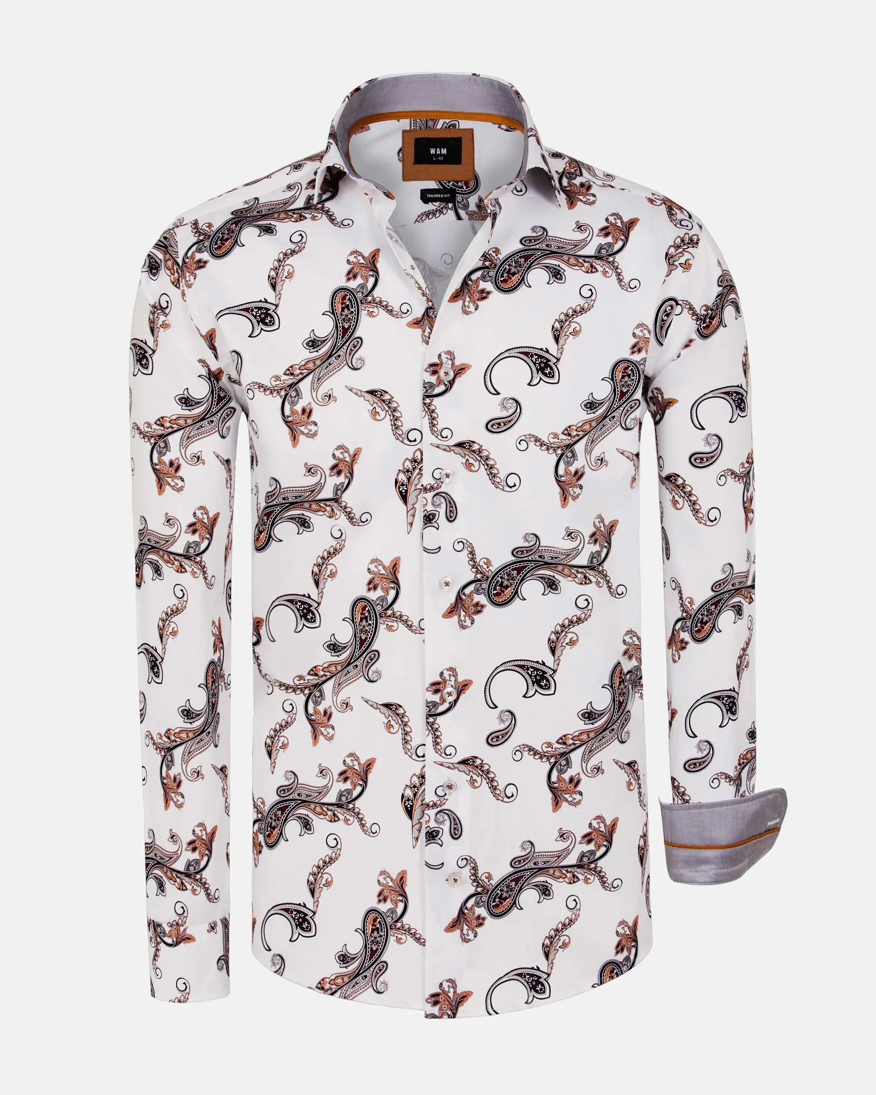 Paisley White Floral Print Long Sleeve Shirt 6XL