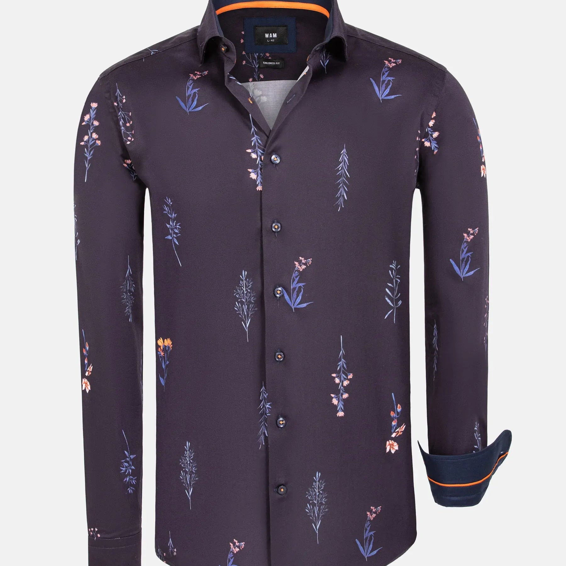 Equinox Floral Print Navy Long Sleeve Shirt 6XL