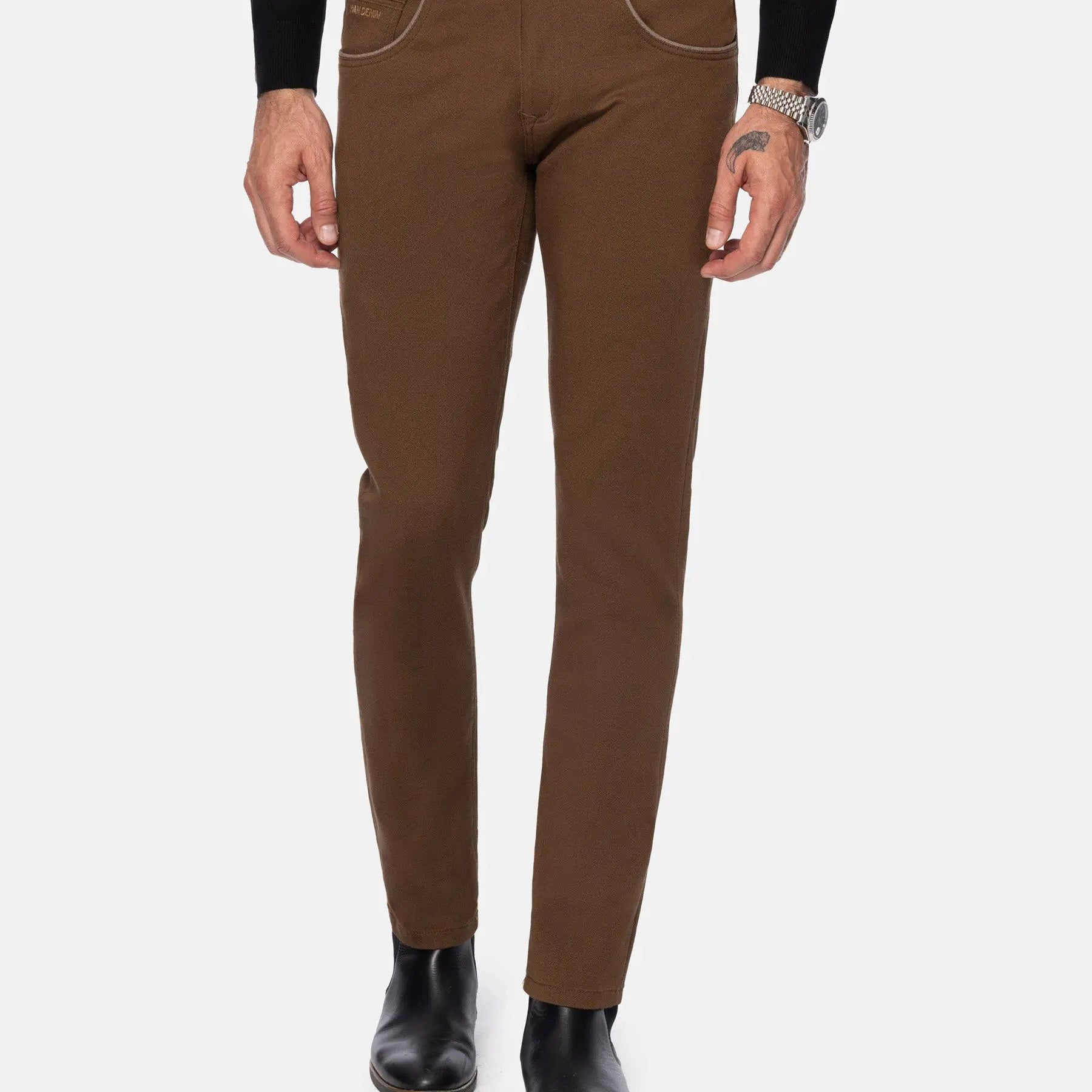 Santiago Slim Fit Textured Brown Jeans 40-32
