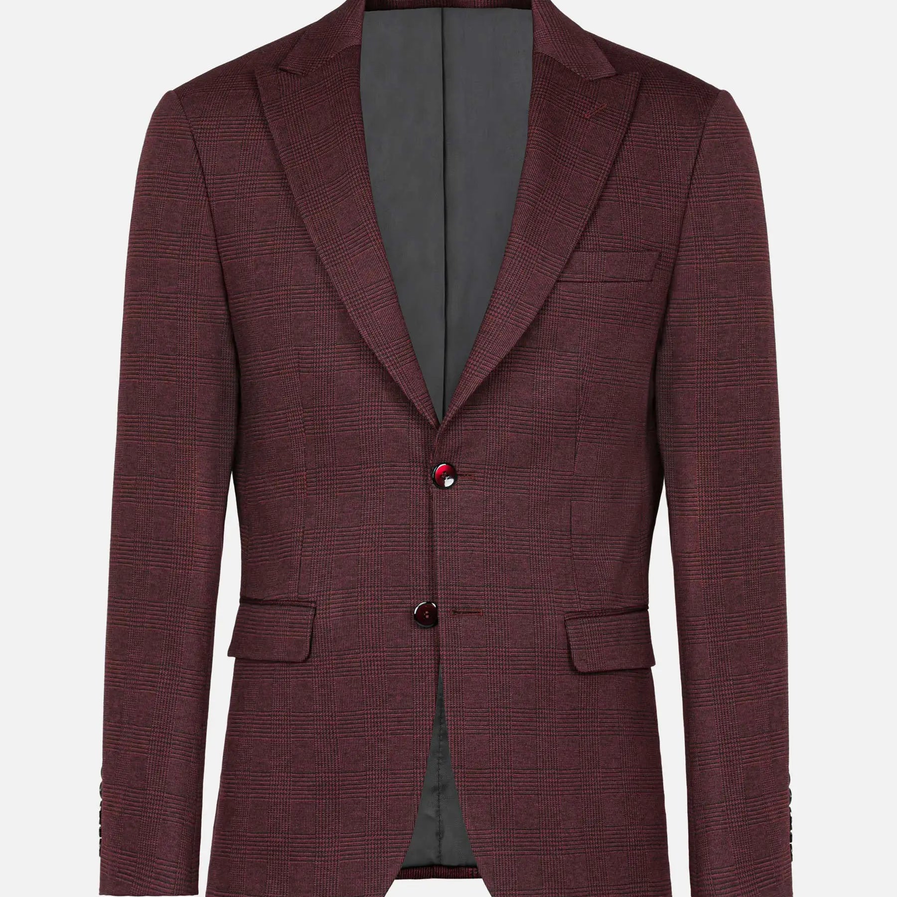 Red Wood Wide Lapel Dark Red Blk Suit Blazer 60