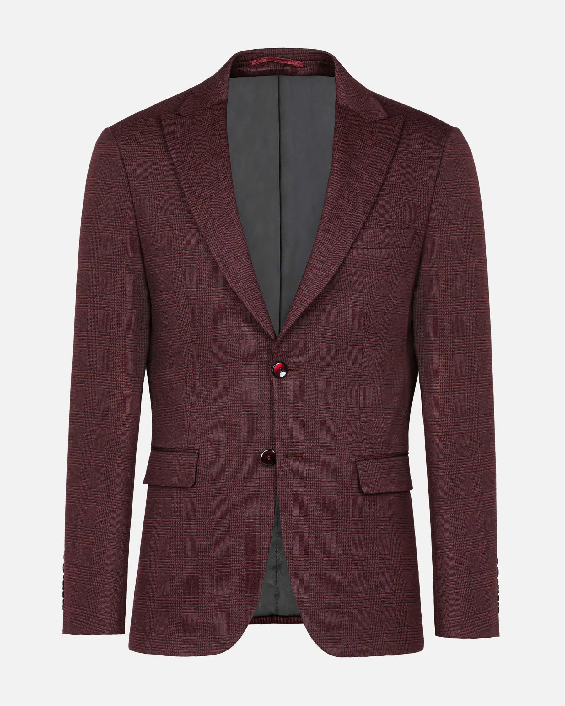 Red Wood Wide Lapel Dark Red Blk Suit Blazer 60