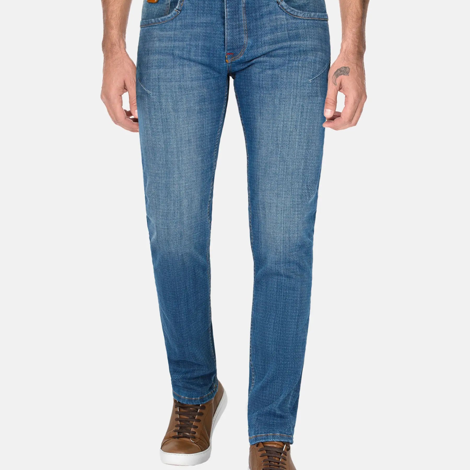 Carinal Mini Check Slim Fit Navy Jeans 40-32