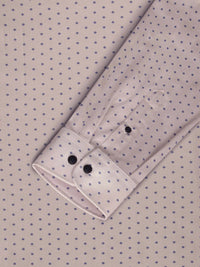 Close-up of beige shirt cuff with purple dot pattern. – Wam Denim.