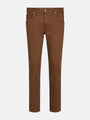 Full view of brown slim-fit jeans, stylish casual wear. – Wam Denim.