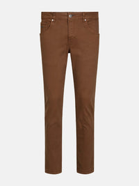 Full view of brown slim-fit jeans, stylish casual wear. – Wam Denim.