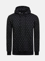Black patterned hoodie with drawstrings and front pocket, featuring geometric design – Wam Denim.