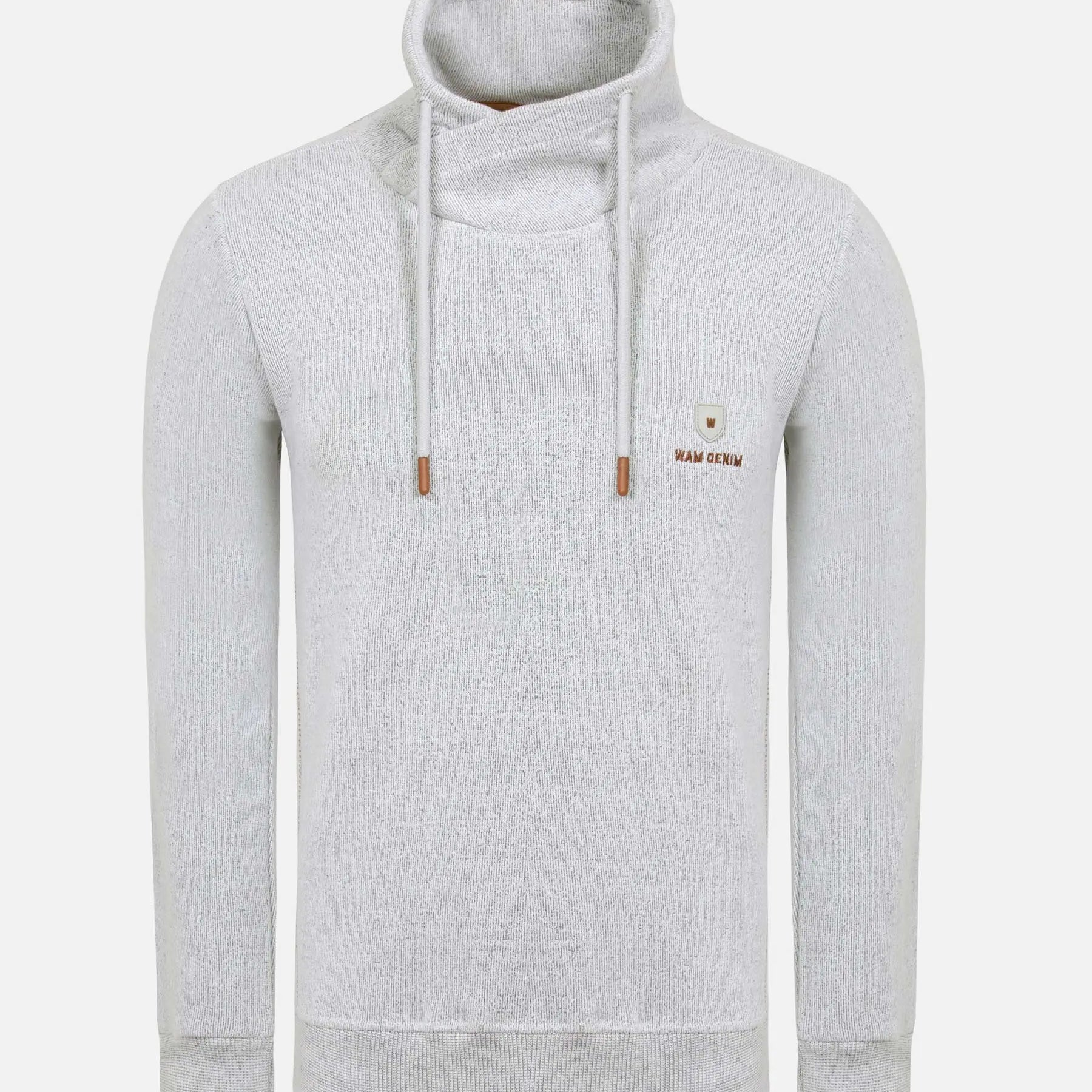 Gray sweater with a small logo on a white background