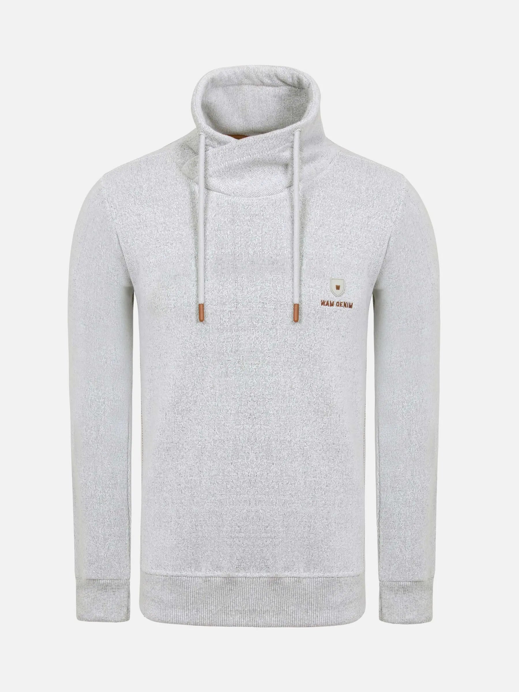 Gray sweater with a small logo on a white background
