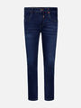 Dark Navy slim-fit denim jeans with subtle fading and classic five-pocket design – Wam Denim.