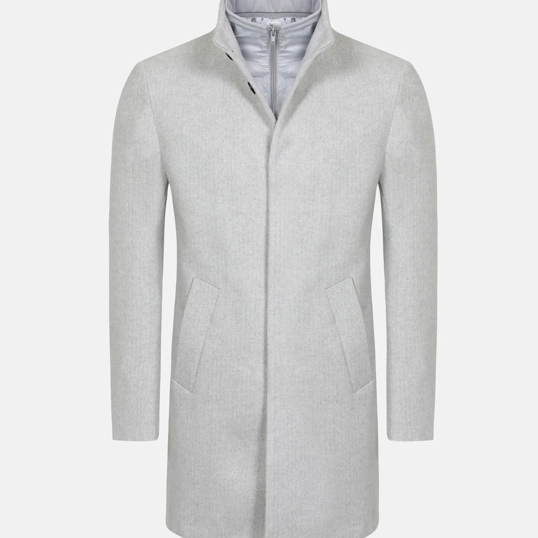 Kartier High Neck Light Grey Trench Coat 6XL
