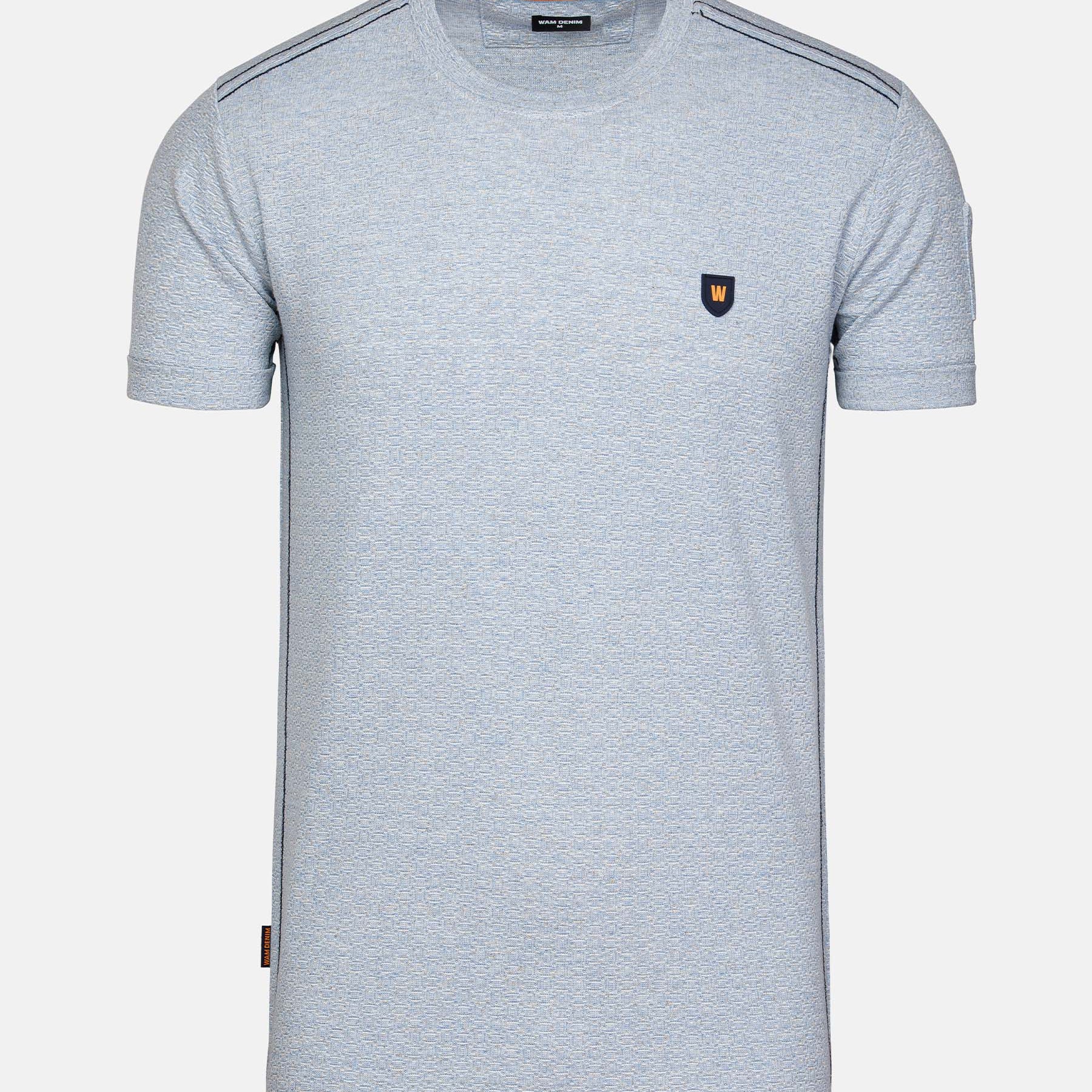 Blue men's round neck t-shirt with shield logo – Wam Denim.