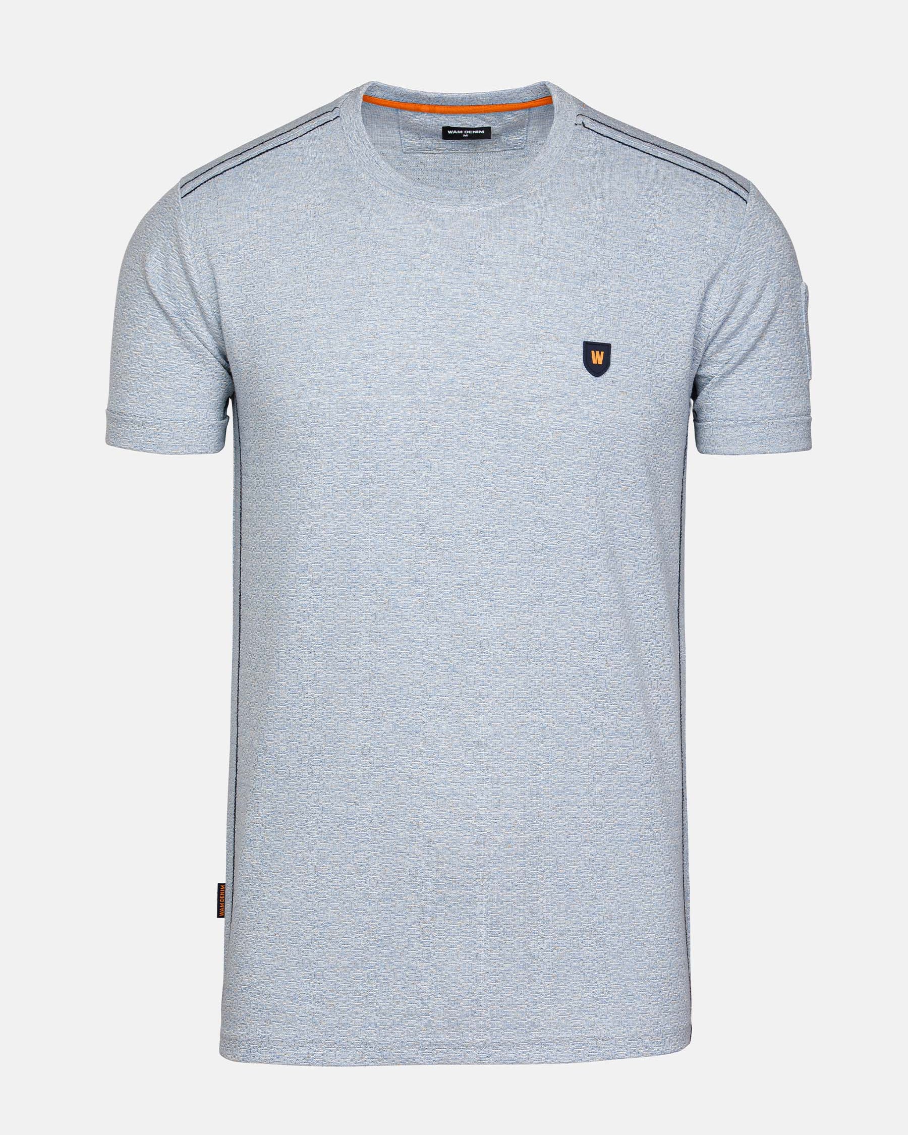 Blue men's round neck t-shirt with shield logo – Wam Denim.
