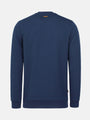 Back view of navy Moorland Sweater with logo detail. – Wam Denim.