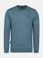 Men’s rustic petrol crew neck sweater with textured knit and chest logo – Wam Denim.