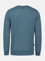 Back view of rustic petrol blue crew neck sweater with ribbed hem and cuffs – Wam Denim.