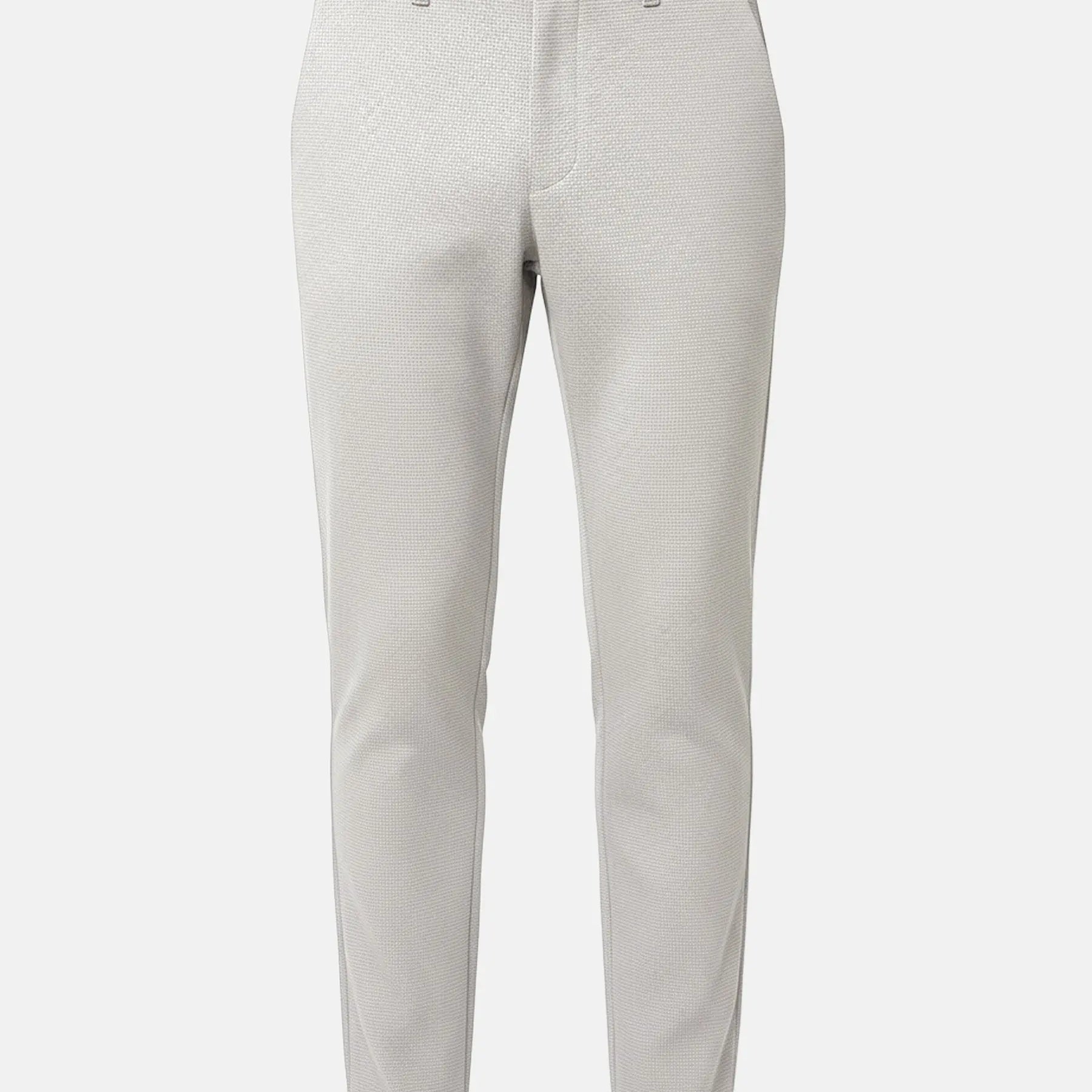Light grey men’s pantalon with slim-fit cut and subtle textured fabric.