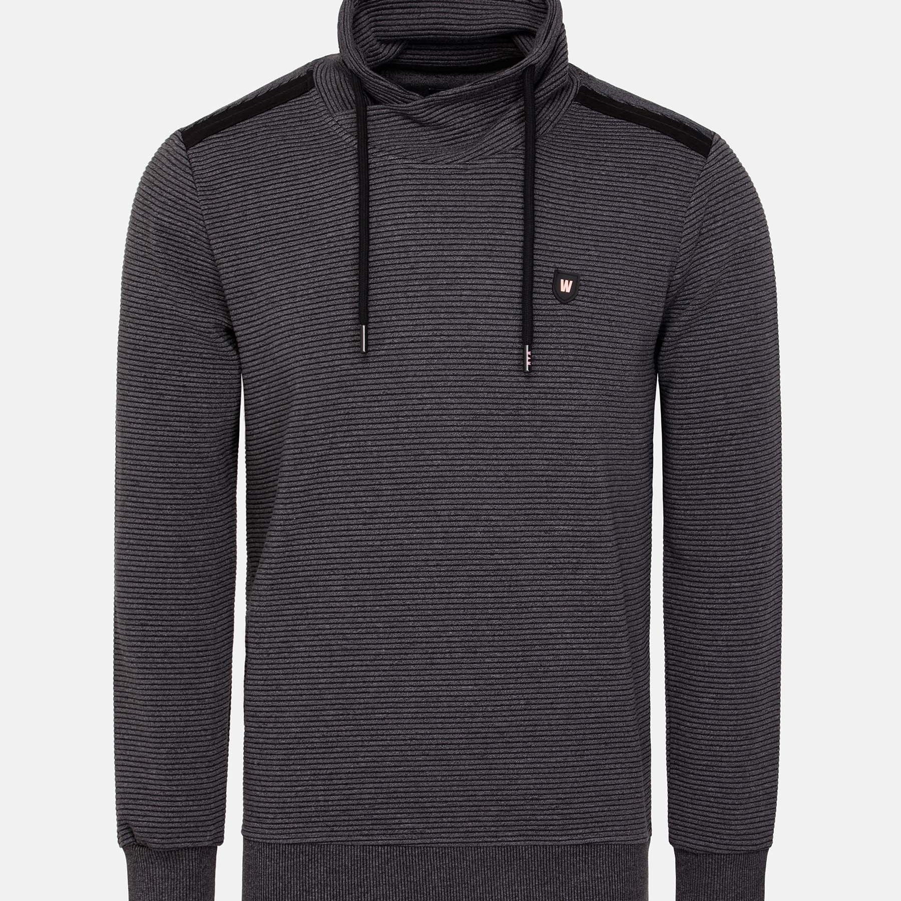 Anthracite ribbed turtleneck sweater with drawstrings and logo patch on chest – Wam Denim.