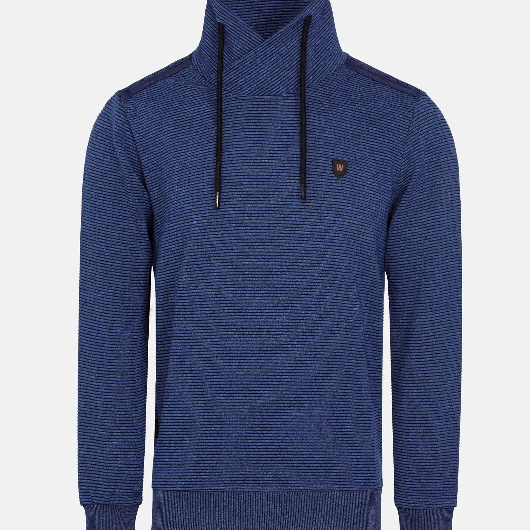 Blue horizontal stripe men's cowl neck sweater with drawstrings – Wam Denim.